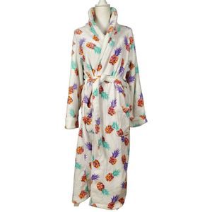 Chubbies Bath Robe One Size Pineapple Print Cozy Plush Soft Purple Teal Fleece